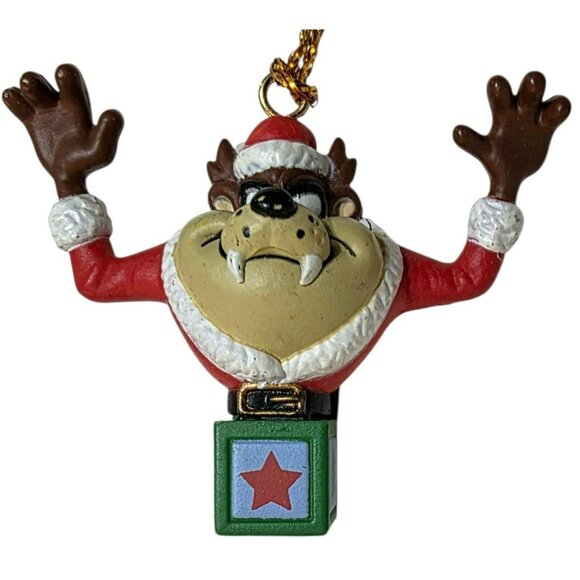 1995 Taz Christmas Ornament Santa Suit Jack-In-The-Box Holiday Miniature 1.25" - Picture 5 of 7